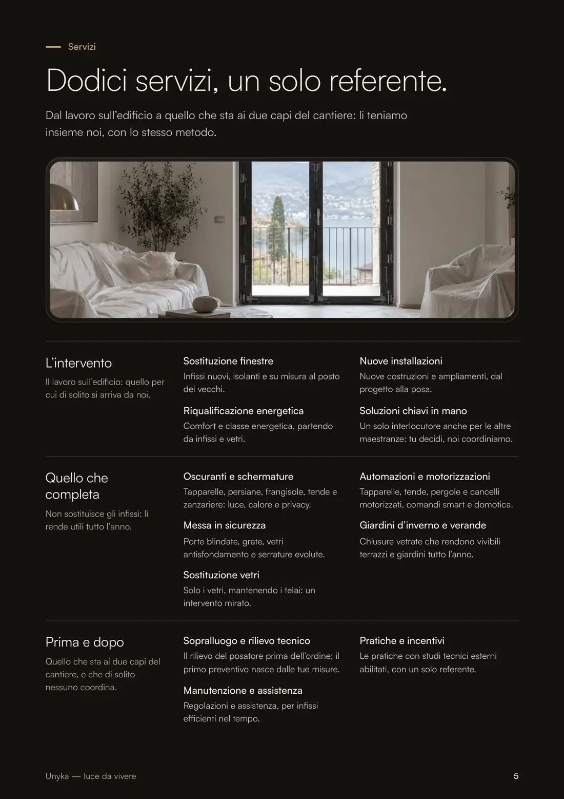 Pagina 5 di 16 del company profile Unyka