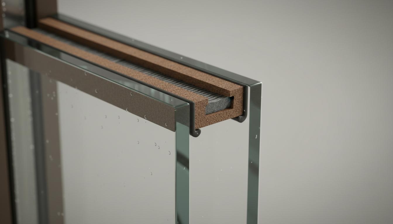 Macro del bordo di una vetrocamera: il distanziatore perimetrale a bassa conduttività fra le due lastre