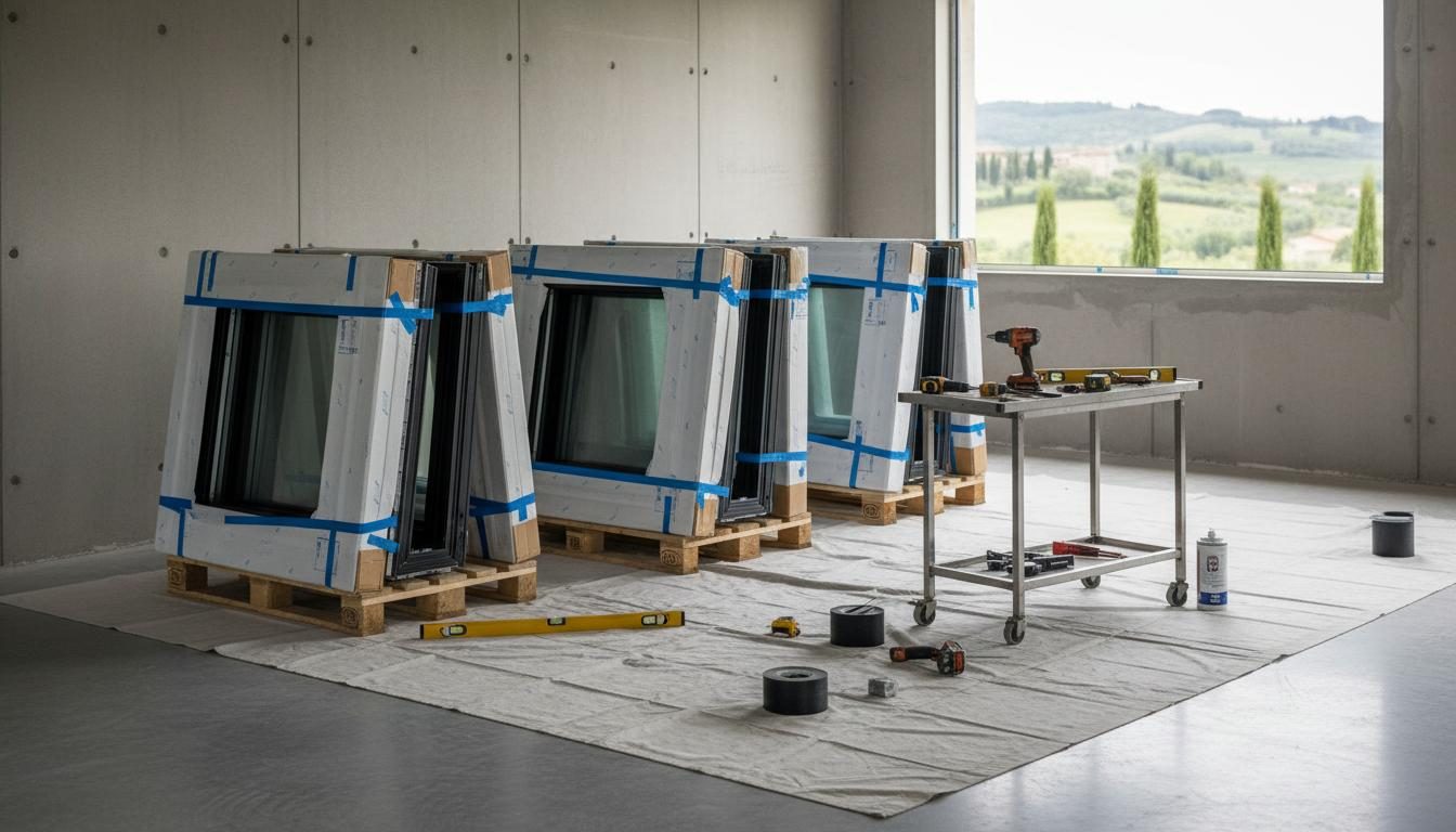 Infissi imballati pronti per cantiere ordinato