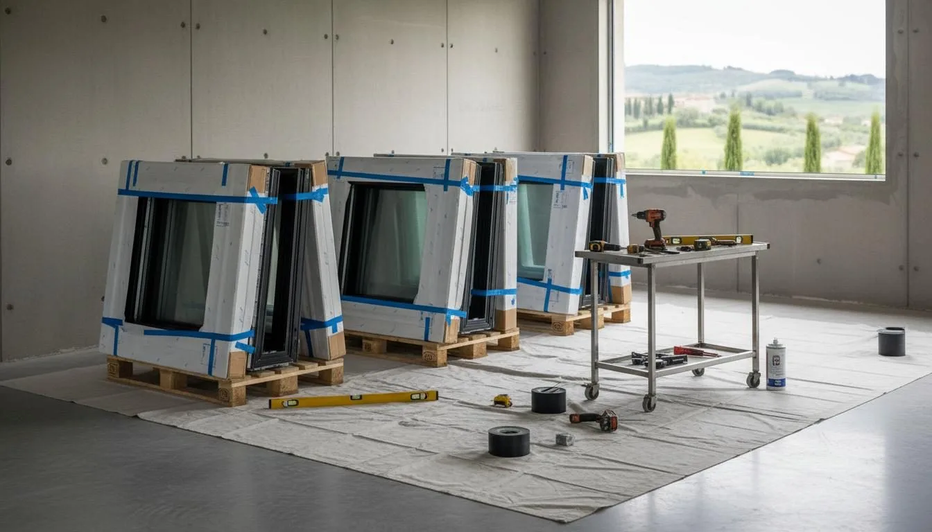 Infissi imballati pronti per cantiere ordinato