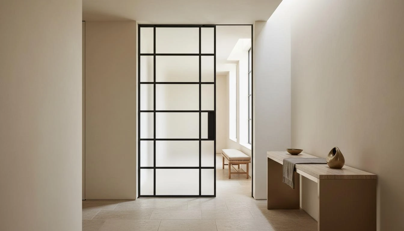 Porta vetrata crittall con vetro satinato per la privacy