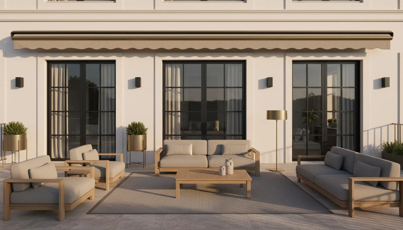 Tenda da sole sobria su una terrazza elegante