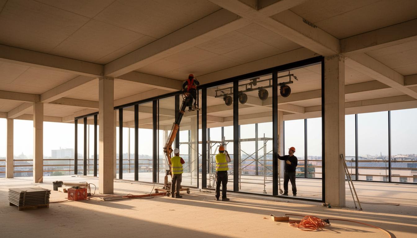 Installazione di una grande vetrata in una nuova costruzione contemporanea