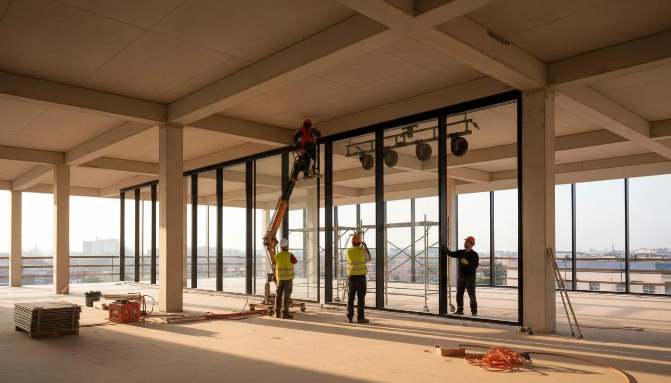 Installazione di una grande vetrata in una nuova costruzione contemporanea